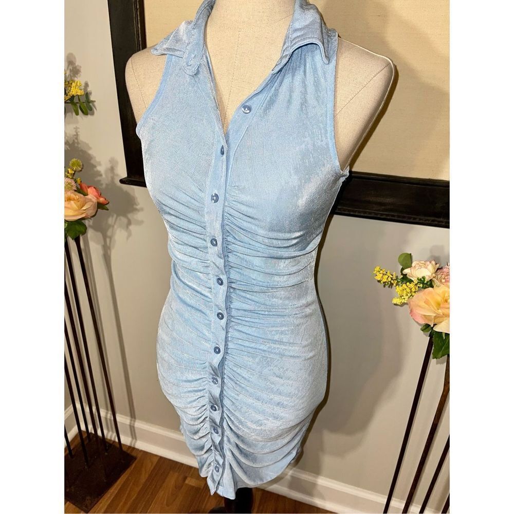 Just Polly Ruched Dress Blue NWT- Medium